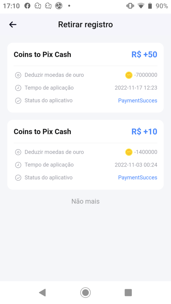 cash bird prova de pagamento